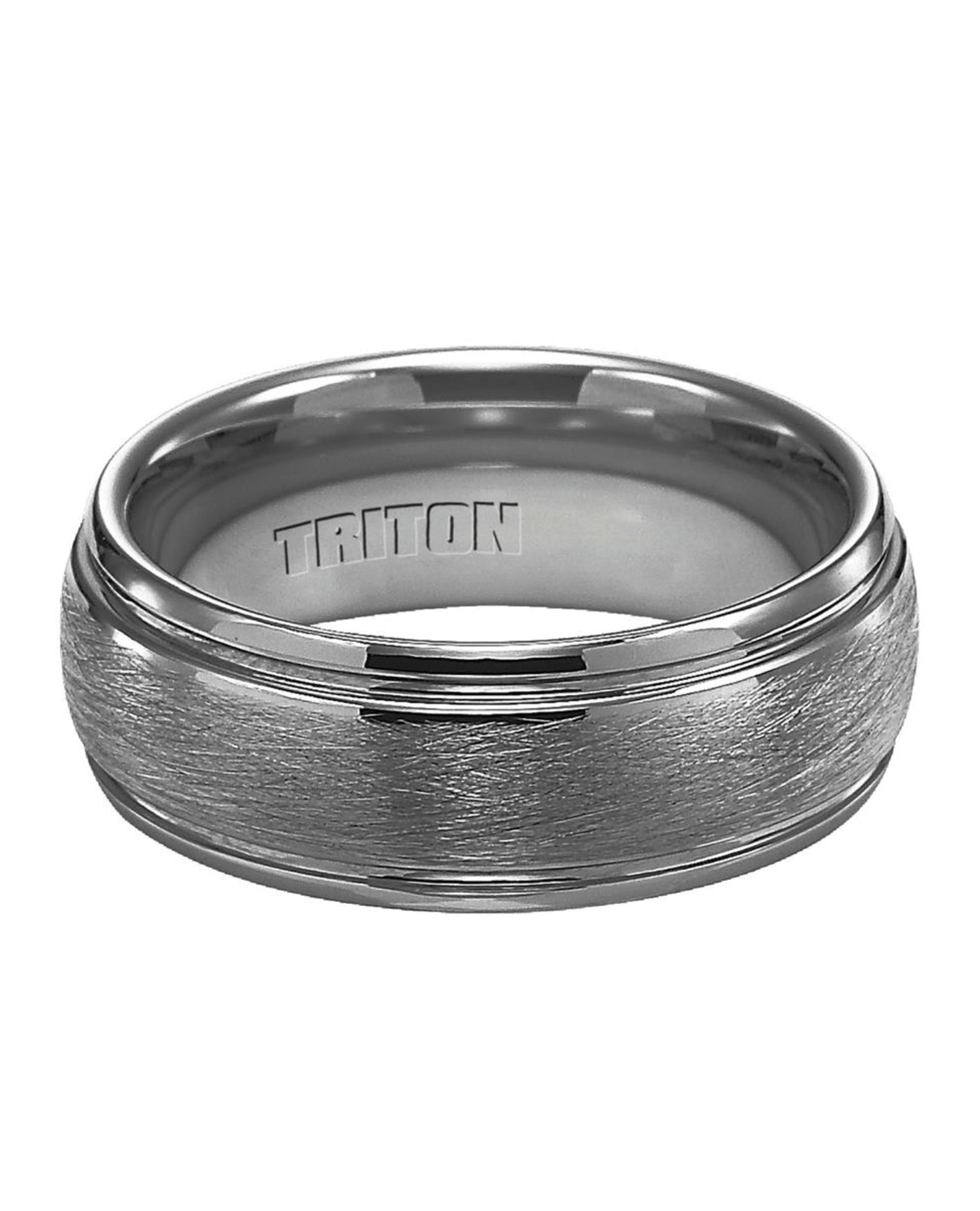 Triton 8mm Grey Tungsten Carbide Brush Center Wedding Band
