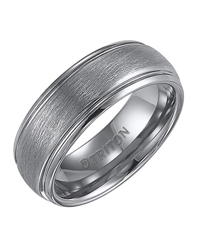 Triton 8mm Grey Tungsten Carbide Brush Center Wedding Band