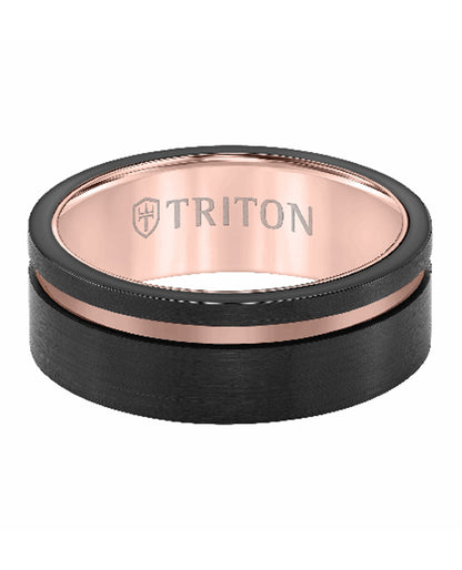 Triton Rogue 8mm Wedding Band with Black and Rose Tungsten