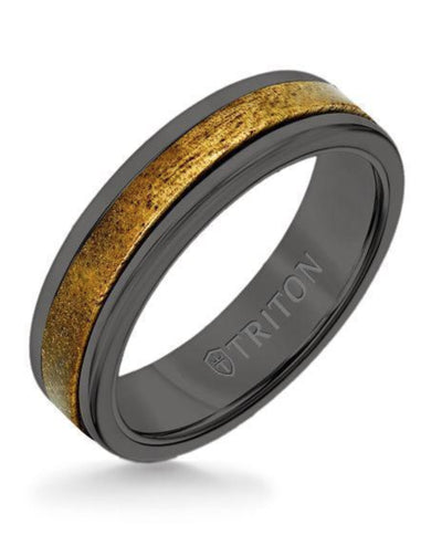 Triton 11-6083BCD6-G.00 6MM Black Tungsten Carbide Ring - Wood Insert with Round Edge