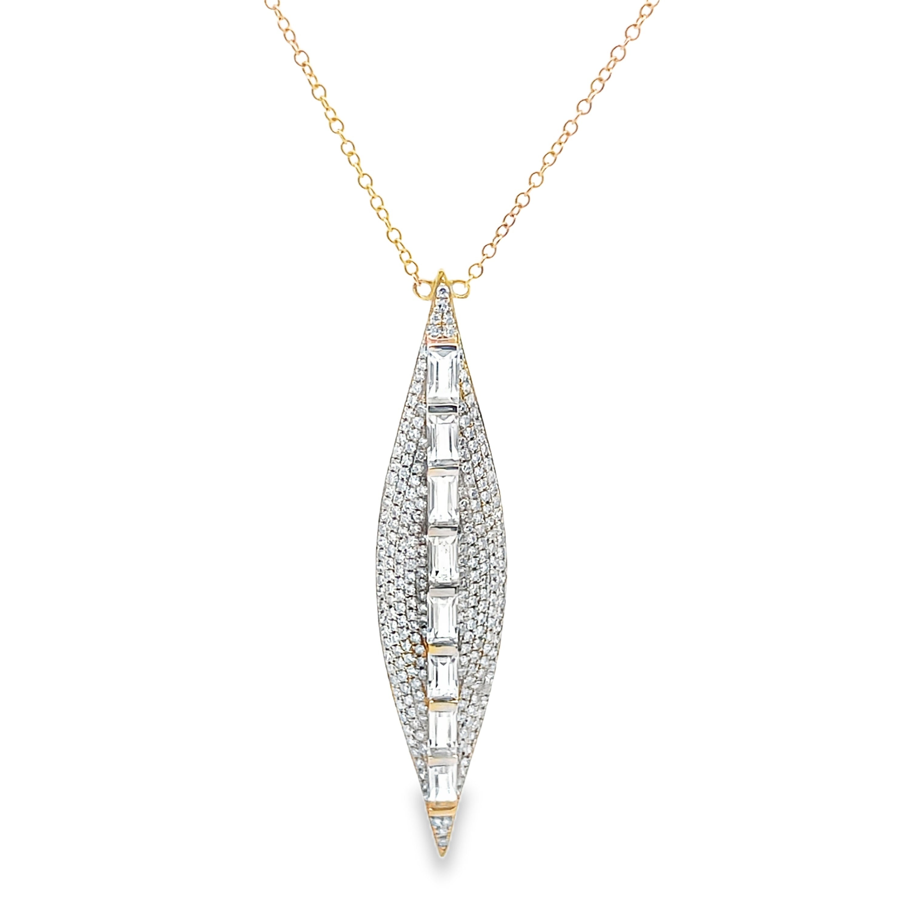 Doves Diamond and White Topaz Necklace Tapered Marquise Shape