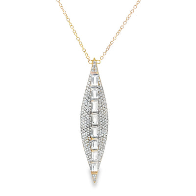 Doves Diamond and White Topaz Necklace Tapered Marquise Shape