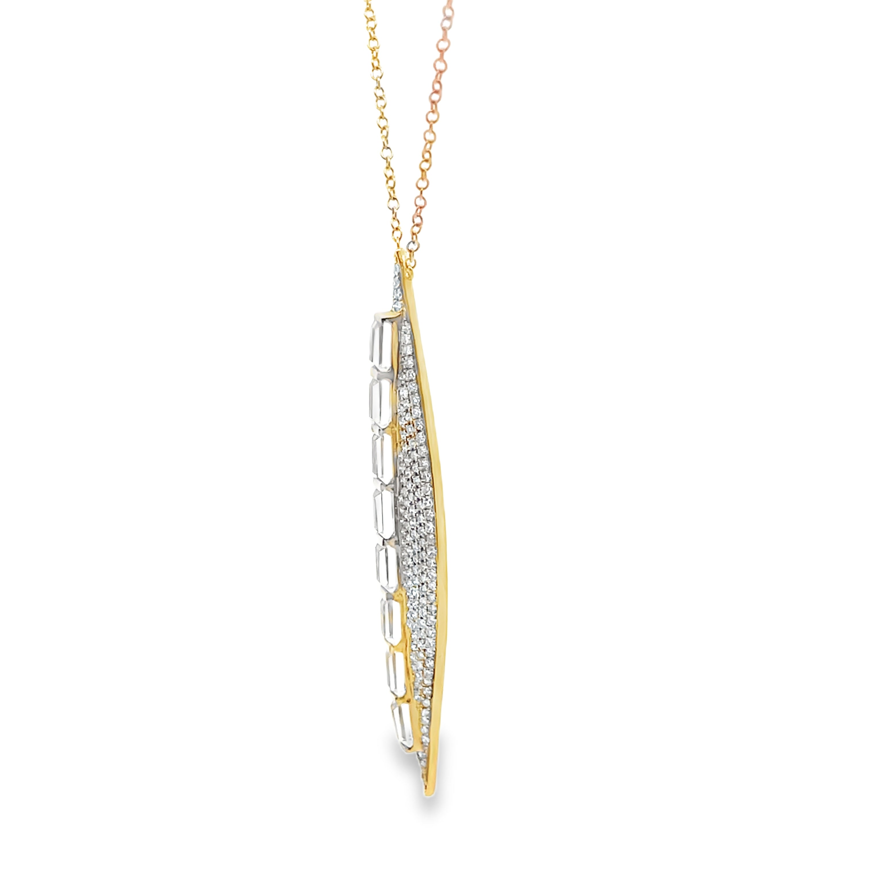 Doves Diamond and White Topaz Necklace Tapered Marquise Shape