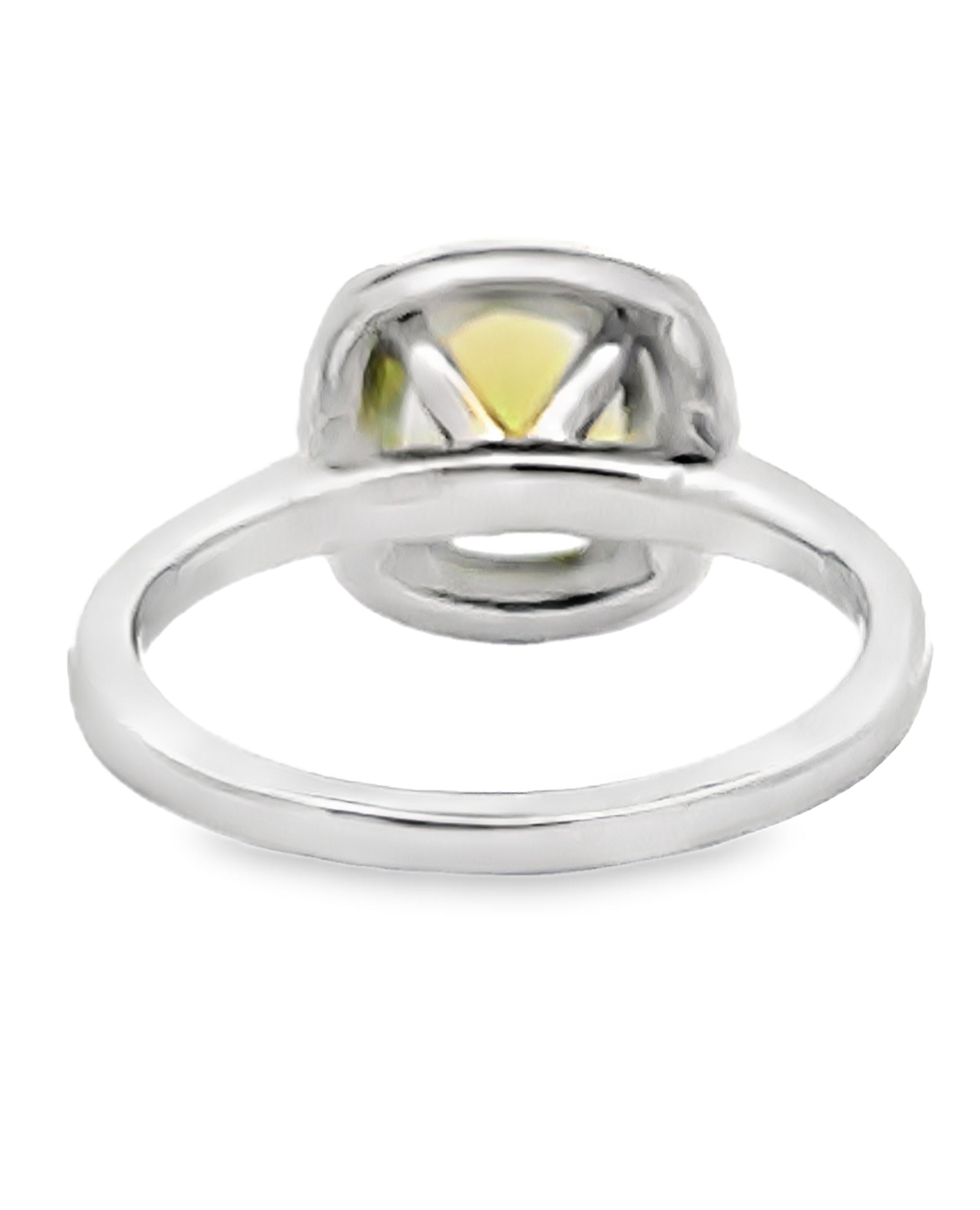 Round Peridot and Diamond Halo Ring in Minimalist 14K White Gold Setting