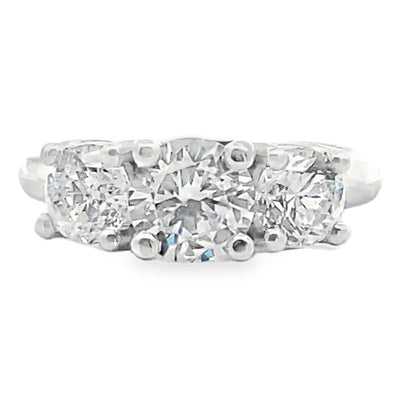 14K White Gold Three Stone Cubic Zirconia Ring