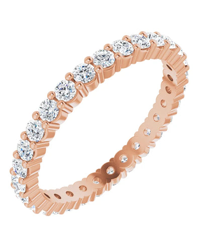 14K Rose Gold Shared Prong Eternity Ring 2mm Wide with Round Diamonds 0.92 Carats