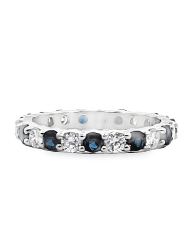 14K White Gold Eternity Ring with Round Sapphires and Diamonds