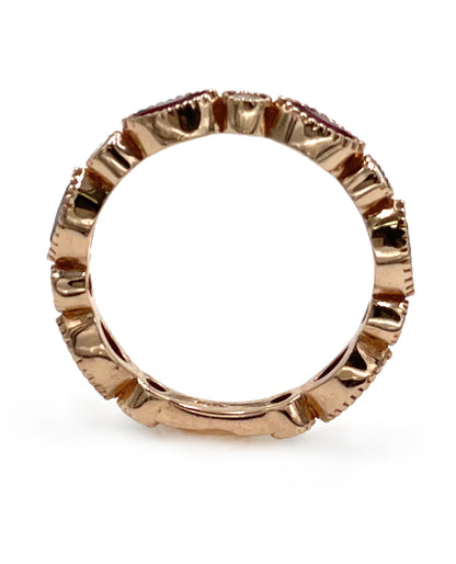 Marquise Ruby and Roud Diamond Eternity Ring in 14K Rose Gold