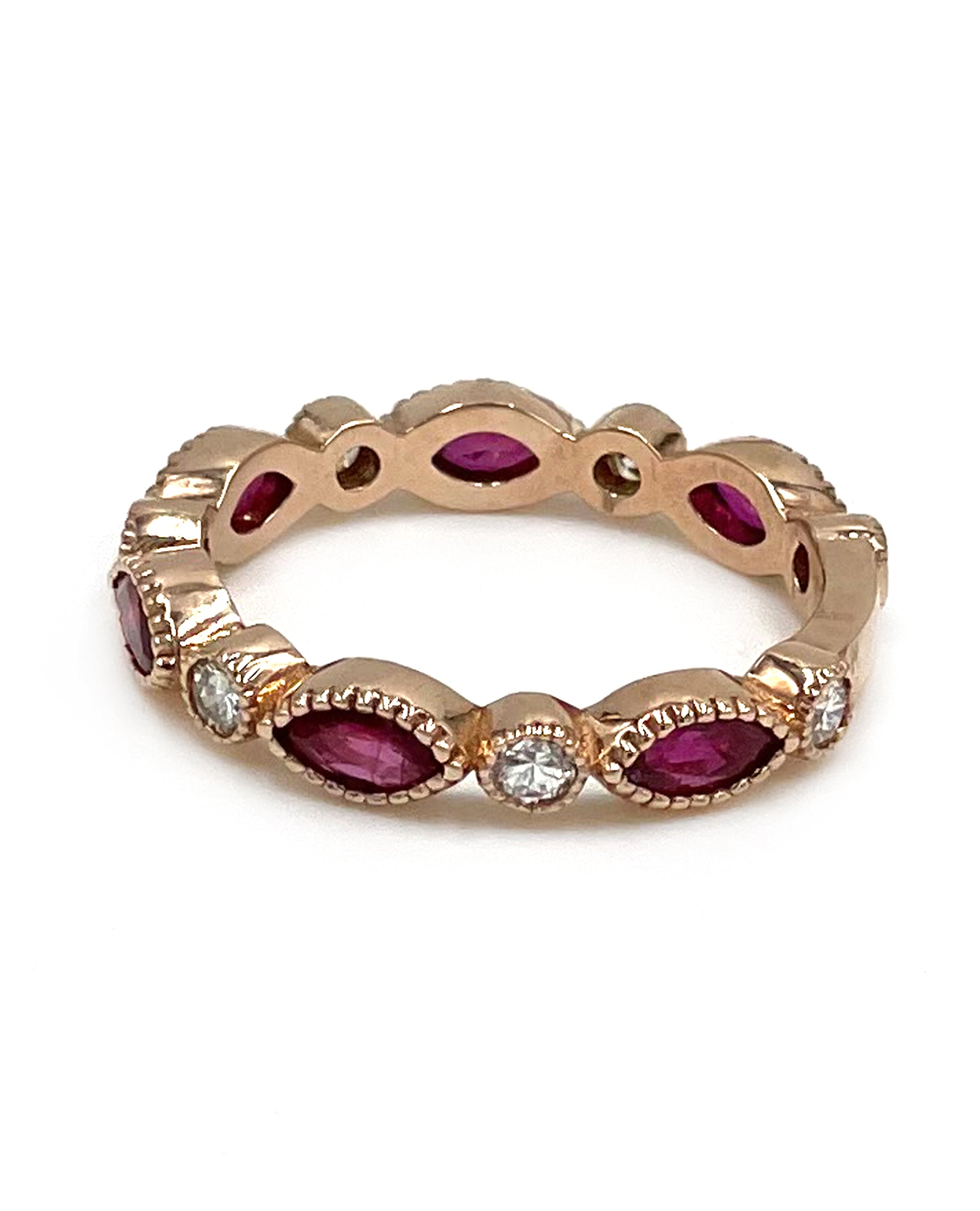 Marquise Ruby and Roud Diamond Eternity Ring in 14K Rose Gold