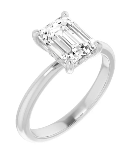 14K White Gold Solitaire Emerald Shape Engagement Ring Mounting
