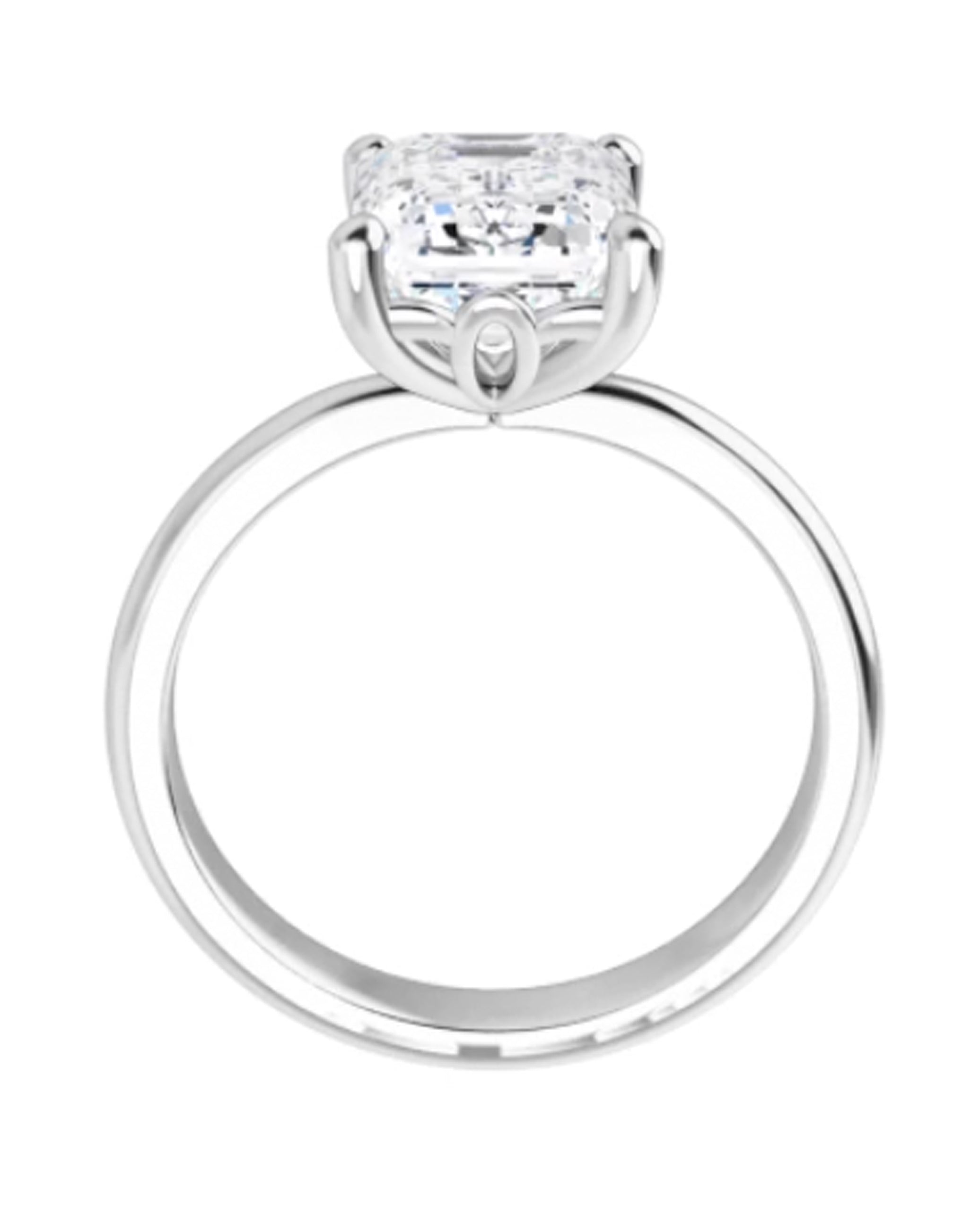 14K White Gold Solitaire Emerald Shape Engagement Ring Mounting