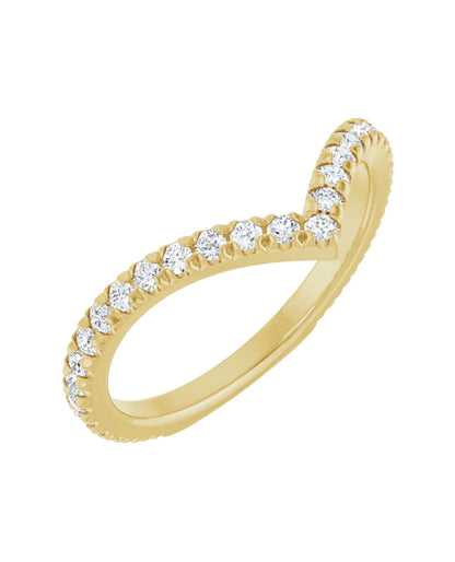 14K Yellow Gold V-Shaped Contour Band with Diamonds