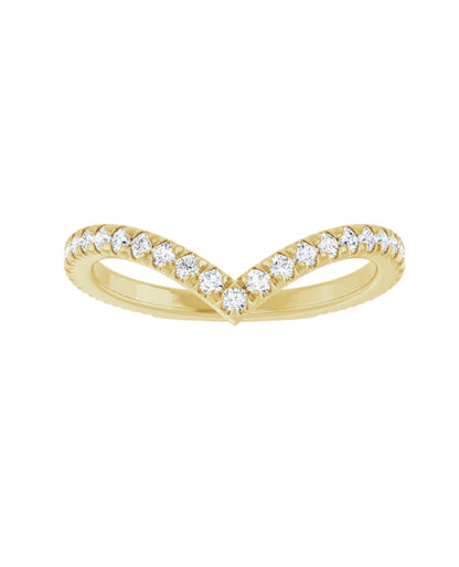 14K Yellow Gold V-Shaped Contour Band with Diamonds