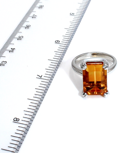 Sterling Silver Citrine Ring Emerald Cut 7.68 Carats