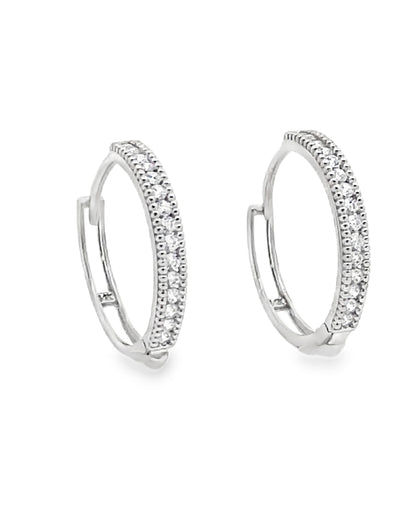 14K White Gold Cubic Zirconia Hoop Earrings