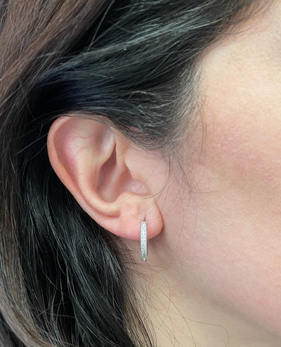 14K White Gold Cubic Zirconia Hoop Earrings