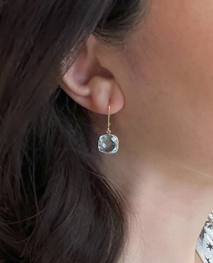 14K Yellow Gold Blue Topaz Drop Earrings