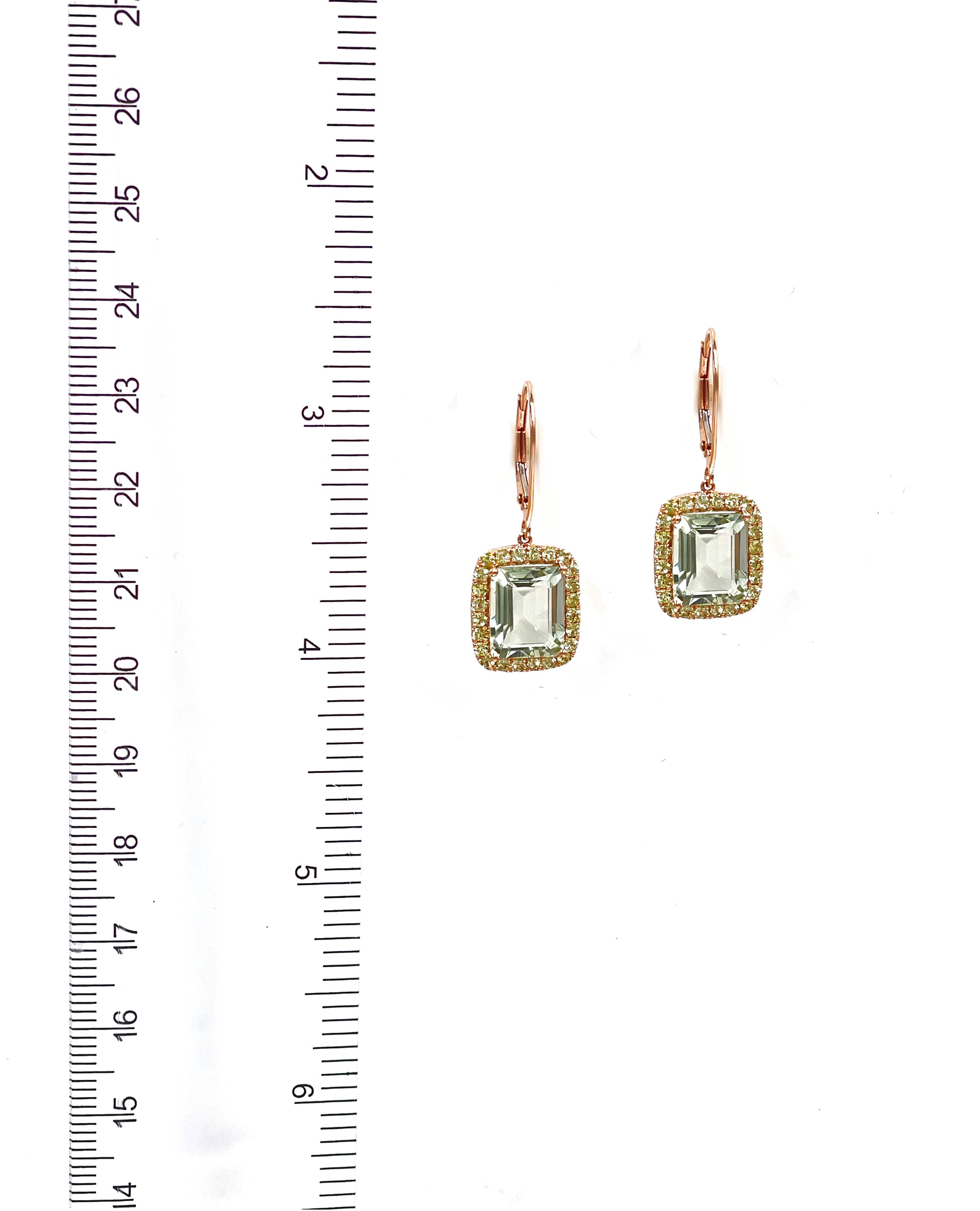 14K Rose Gold Green Amethyst Drop Earrings