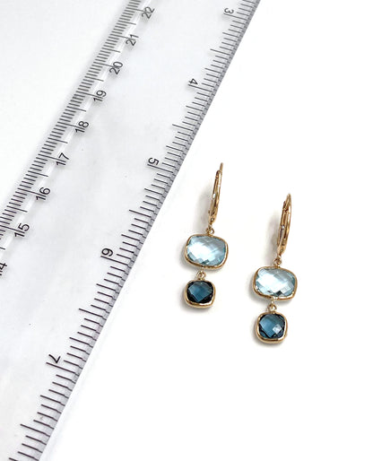 14K Yellow Gold Drop Earrings with Blue Topaz