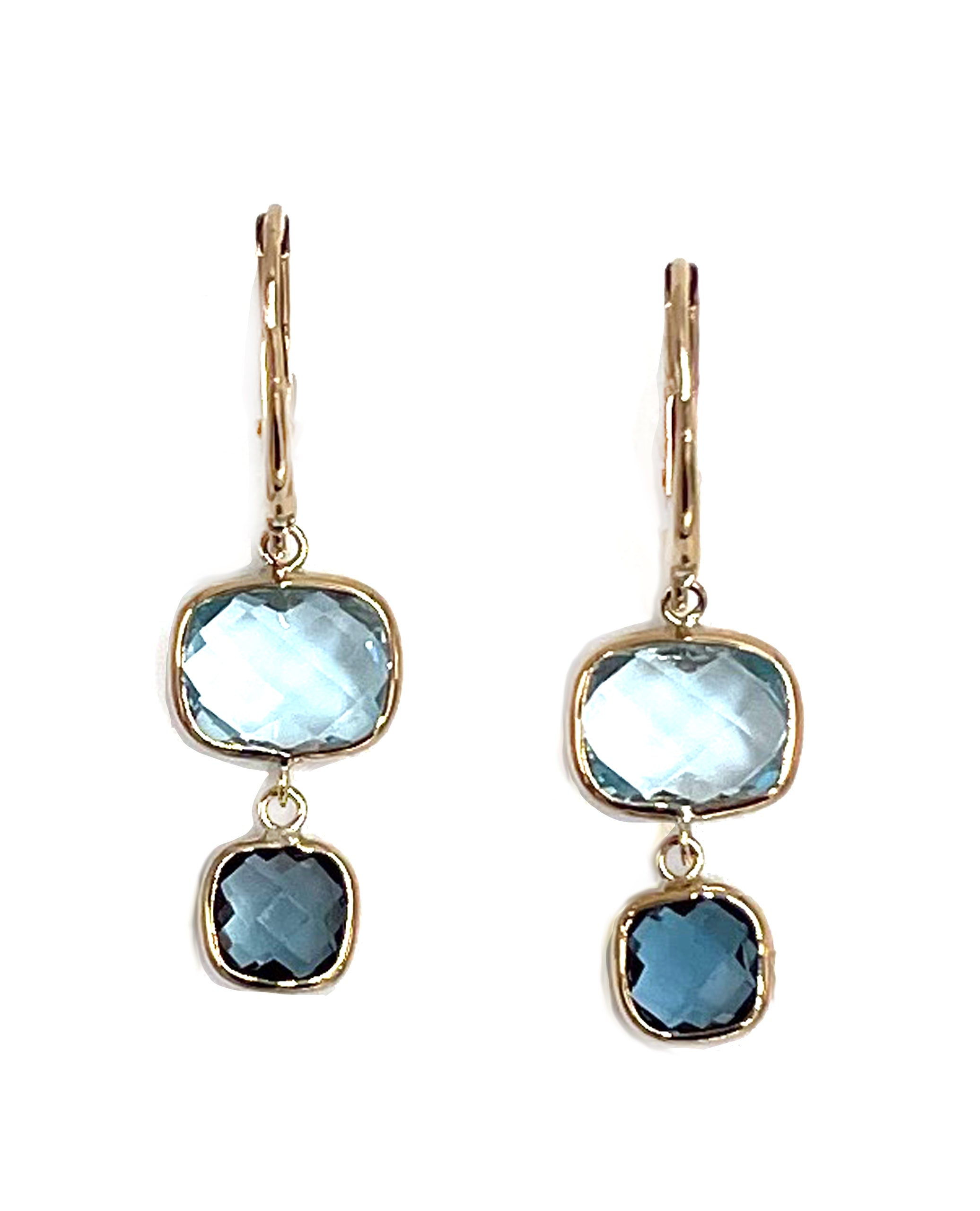 14K Yellow Gold Drop Earrings with Blue Topaz