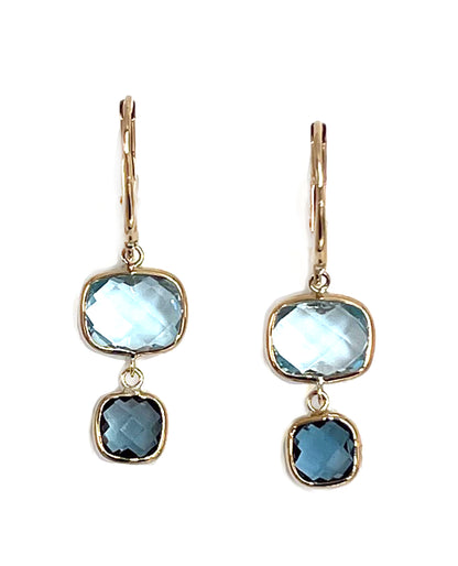 14K Yellow Gold Drop Earrings with Blue Topaz