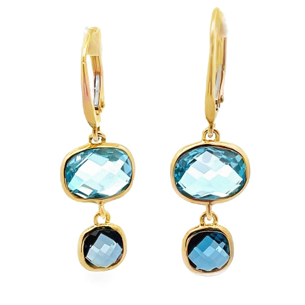 14K Yellow Gold Drop Earrings with Blue Topaz