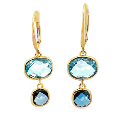14K Yellow Gold Drop Earrings with Blue Topaz