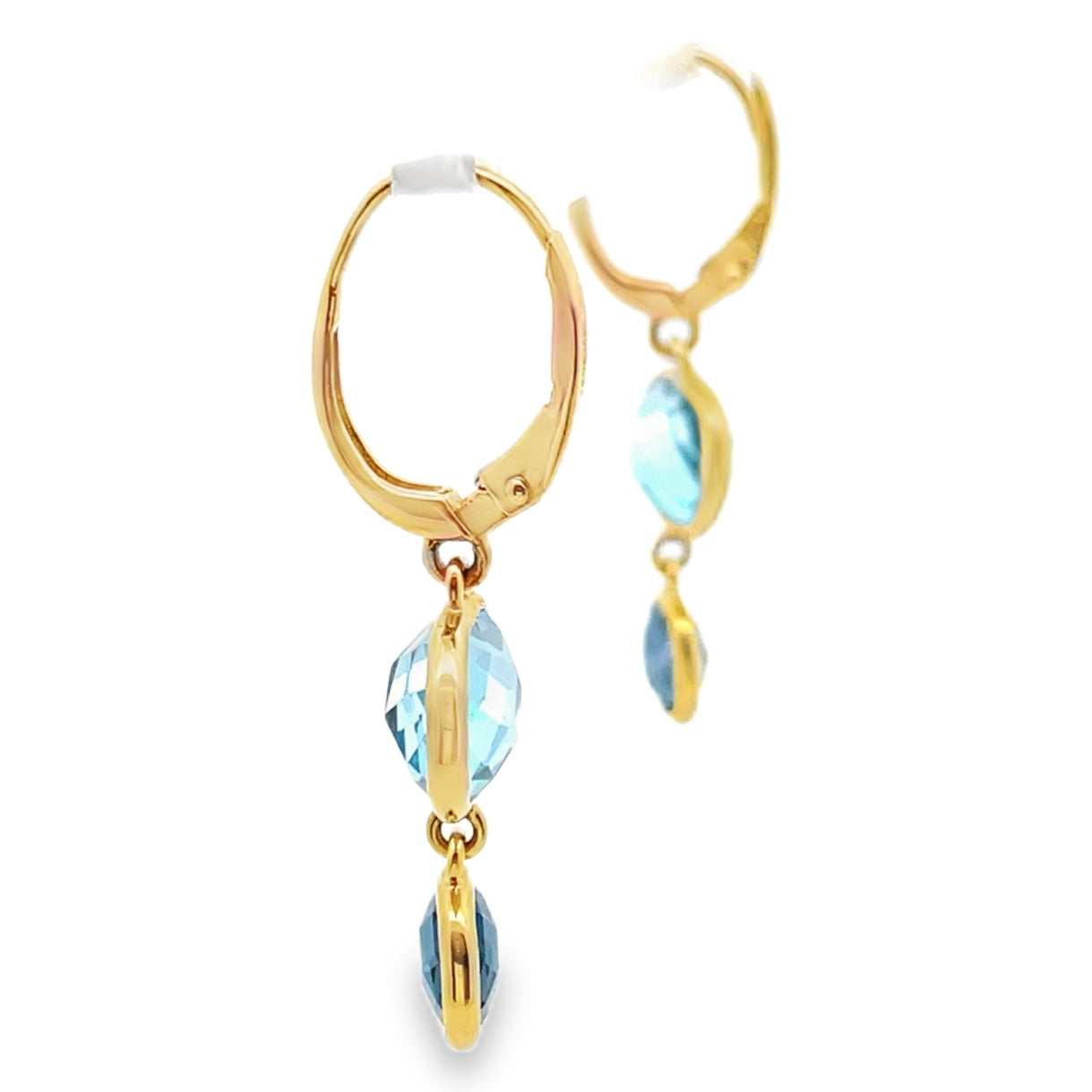 14K Yellow Gold Drop Earrings with Blue Topaz