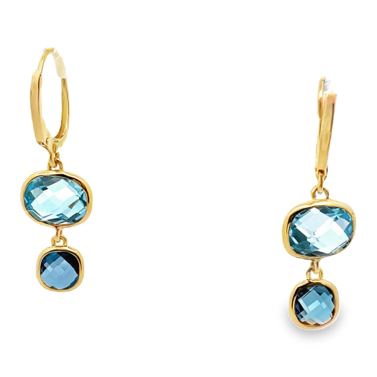 14K Yellow Gold Drop Earrings with Blue Topaz