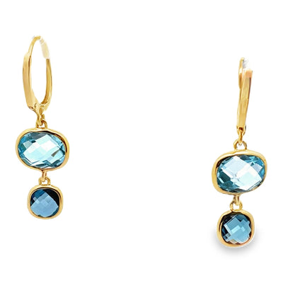 14K Yellow Gold Drop Earrings with Blue Topaz