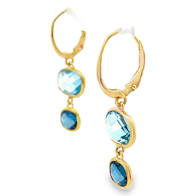 14K Yellow Gold Drop Earrings with Blue Topaz