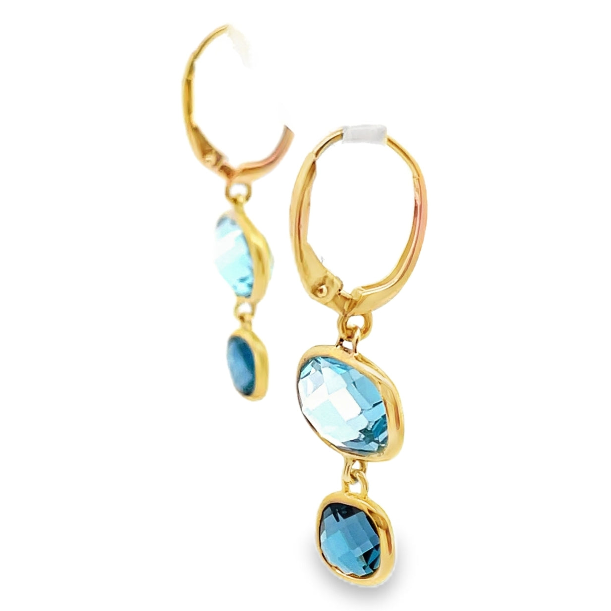 14K Yellow Gold Drop Earrings with Blue Topaz