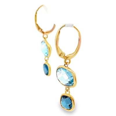 14K Yellow Gold Drop Earrings with Blue Topaz