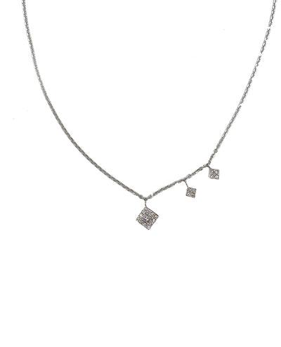 14K White Gold 0.15 Carat Diamond Necklace with 3 Affixed Diamond Shaped Pendants