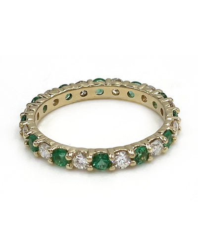 14K Yellow Gold Emerald 0.67 Carat and Diamond 0.76 Carat Eternity Ring