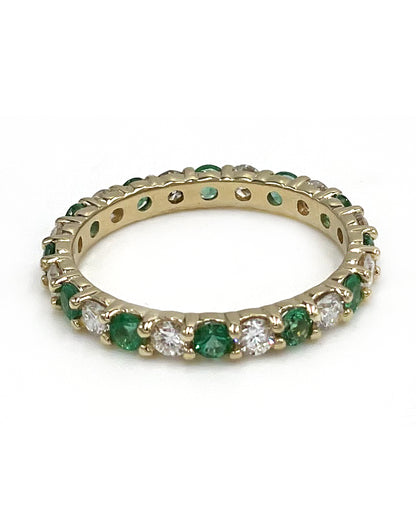 14K Yellow Gold Emerald 0.67 Carat and Diamond 0.76 Carat Eternity Ring