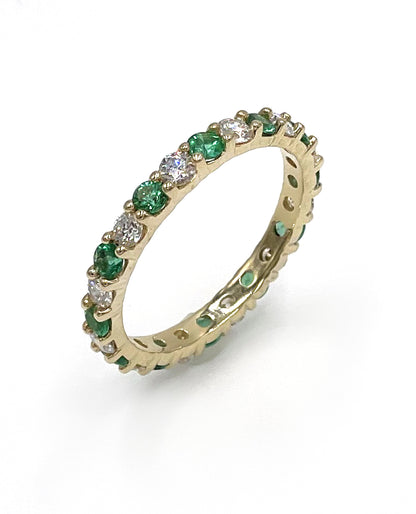 14K Yellow Gold Emerald and Diamond Eternity Band (Watch Video)