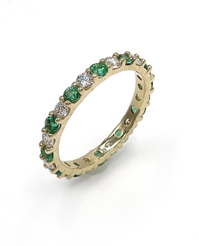 14K Yellow Gold Emerald 0.67 Carat and Diamond 0.76 Carat Eternity Ring
