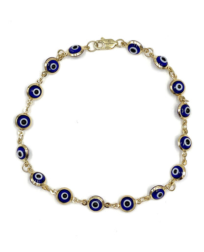 14K Yellow Gold Dark Blue Evil Eye Bracelet