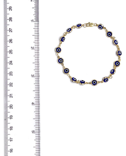 14K Yellow Gold Dark Blue Evil Eye Bracelet