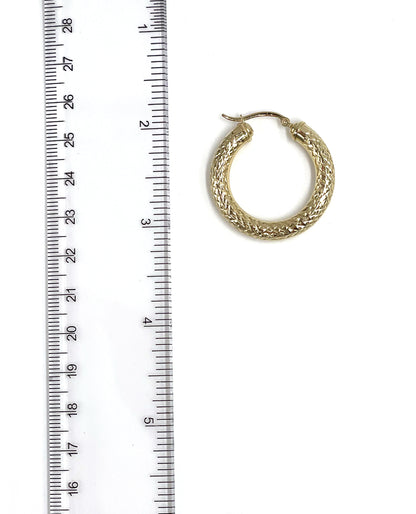 14K Yellow Gold Diamond Cut Hoop Earrings