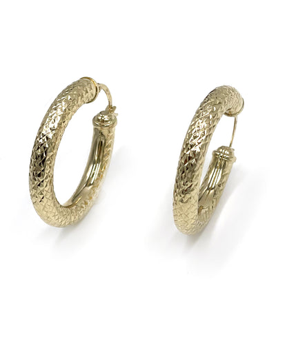 14K Yellow Gold Diamond Cut Hoop Earrings