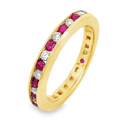 Ruby and Diamond Eternity Ring in 14K Yellow Gold