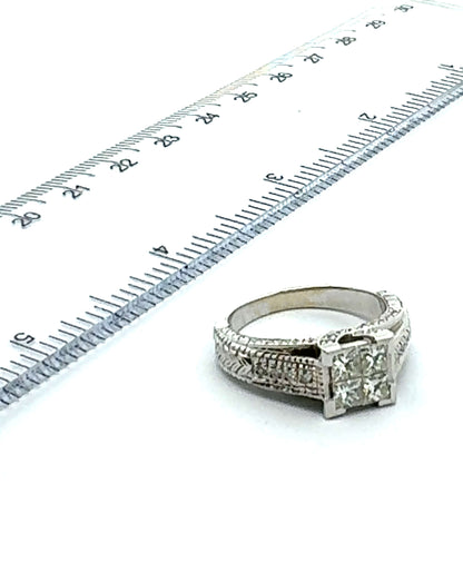 18K White Gold Ring with Princess & Round Cut Diamonds- Size 6.75