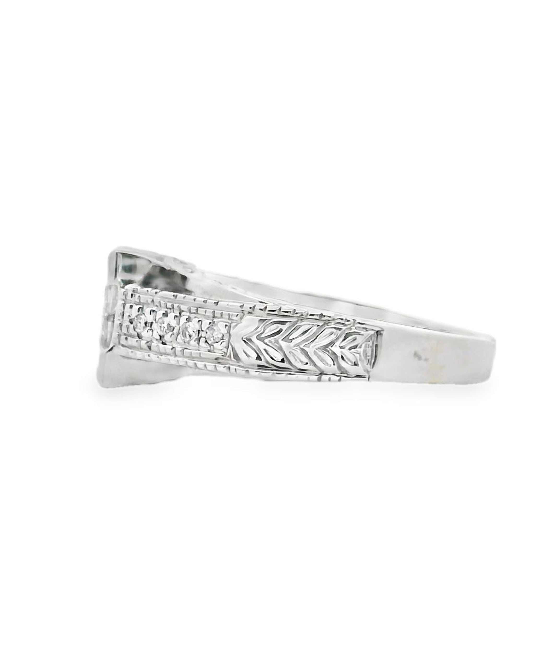 18K White Gold Ring with Princess & Round Cut Diamonds- Size 6.75