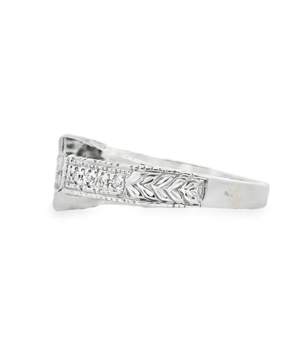 18K White Gold Ring with Princess & Round Cut Diamonds- Size 6.75