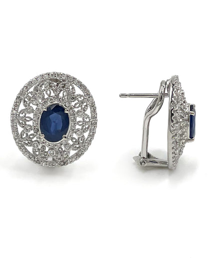 14K White Gold Diamond and Sapphire Earrings