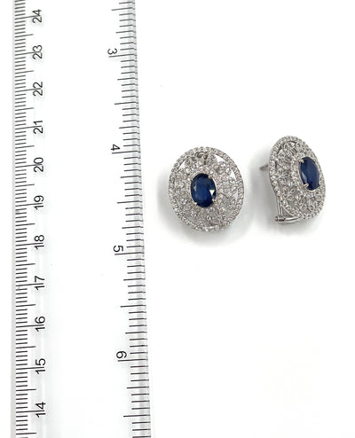 14K White Gold Diamond and Oval Sapphire Earrings