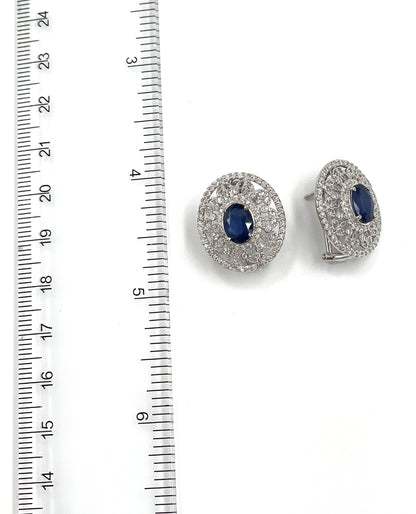 14K White Gold Diamond and Sapphire Earrings