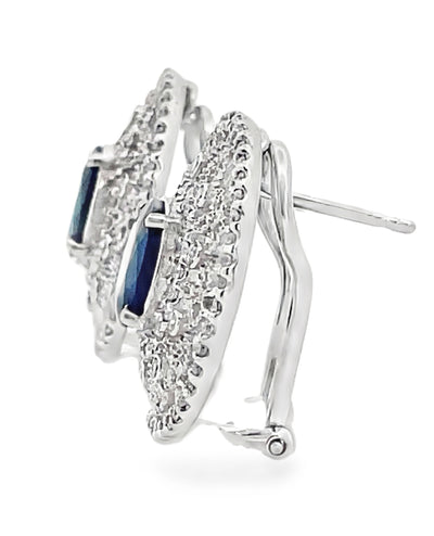 14K White Gold Diamond and Oval Sapphire Earrings